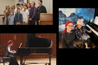 a collage of pictures of children and a piano